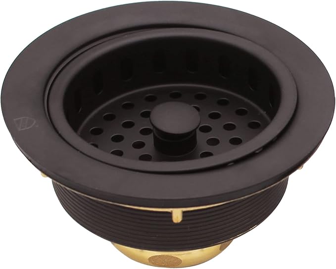 Westbrass D2165-12 Post Style Large Kitchen Basket Strainer with Waste Disposal Flange and Stopper, Oil Rubbed Bronze