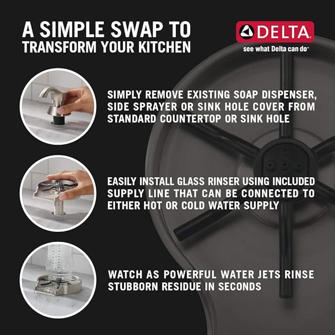 Delta Faucet Glass Rinser for Kitchen Sinks, Kitchen Sink Accessories, Bar Glass Rinser, Chrome GR150