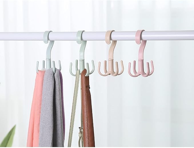 2PCS Rotating Handbag Hanger, Hoodie Hanger 360 Degree Rotating Closet Organizers with 4 Claws, Scarf Tie Rack Hooks for Belts 4 Colors, Multifunctional Closet Handbag Hook Scarf Hanging (Green)