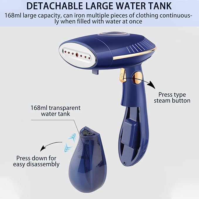 Foldable Steamer for Clothes, 1500W Household and Travel Powerful Steamer, 30S Rapid Preheating, 1.76lb, 168ml Horizontal and Vertical Wet Dry Dual-purpose Iron (Blue)
