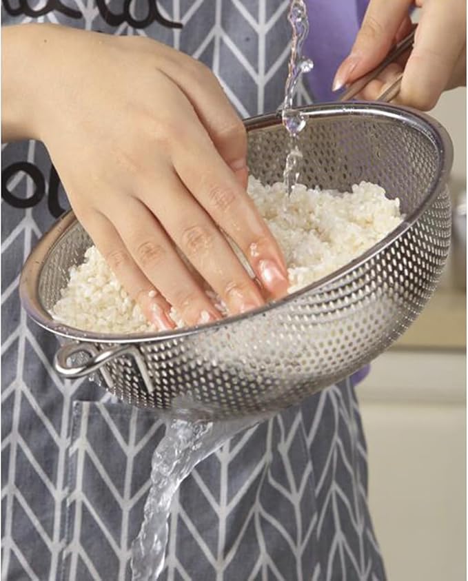 DOITOOL Stainless Steel Fry Basket with Long Handle 16.85 Inch Micro-Porous Strainer Colander for Draining Fried Food Vegetables Fruits and Seafood