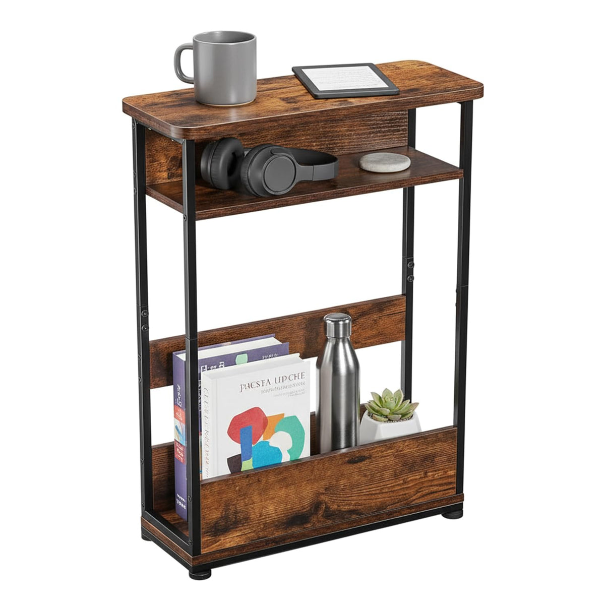 YEAKOO Narrow Side Table,3-Tier End Table with Storage Shelf - Image 1