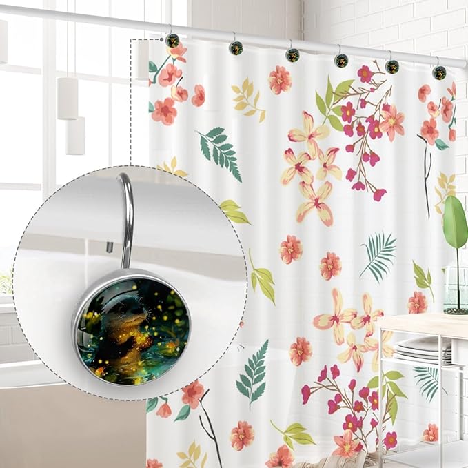 Cute Otter Shower Curtain Hooks Rings, Stainless Steel Rust Proof Shower Curtain Hooks, Decorative Shower Hooks for Bathroom Shower Rods Curtains, Set of 12