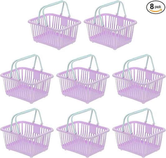 PATIKIL 8PCS Small Plastic Basket,Mini Storage Basket Grocery Tiny Shopping Baskets with Handle Organizer Filtered Water for Organizing Toys Fruits Veggies Snacks, Purple