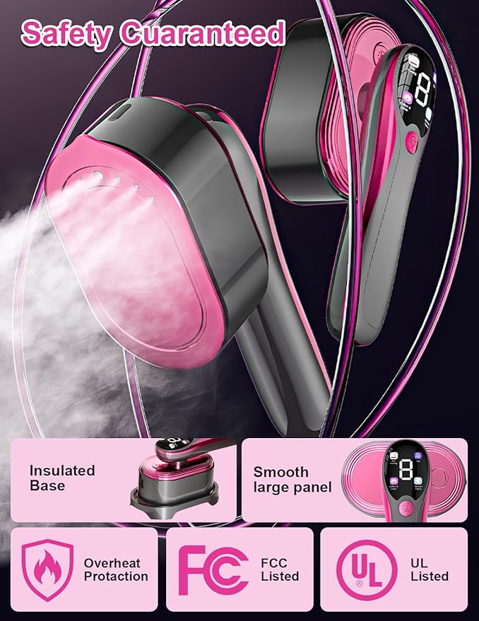 Travel Garment Steamer for Clothes with LED Display, 1200W Portable Handheld Steamer ＆ Iron 2 In 1, 10s Fast Heat Up, Large Ceramic Heat Panel, All-Fabric Quick Wrinkle Remover