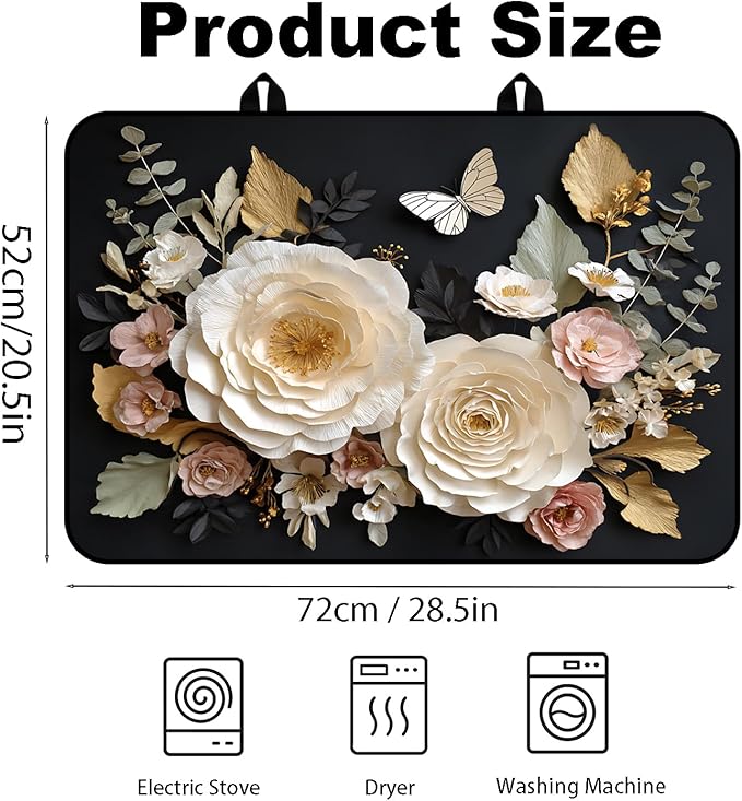 Glass Stove Top Covers for Electric Stove, Heat Resistant Counter Protector Mat, Non Slip Waterproof Surface Cover for Kitchen Counter and Cooktop (Floral Black, 28"L x 20"W)