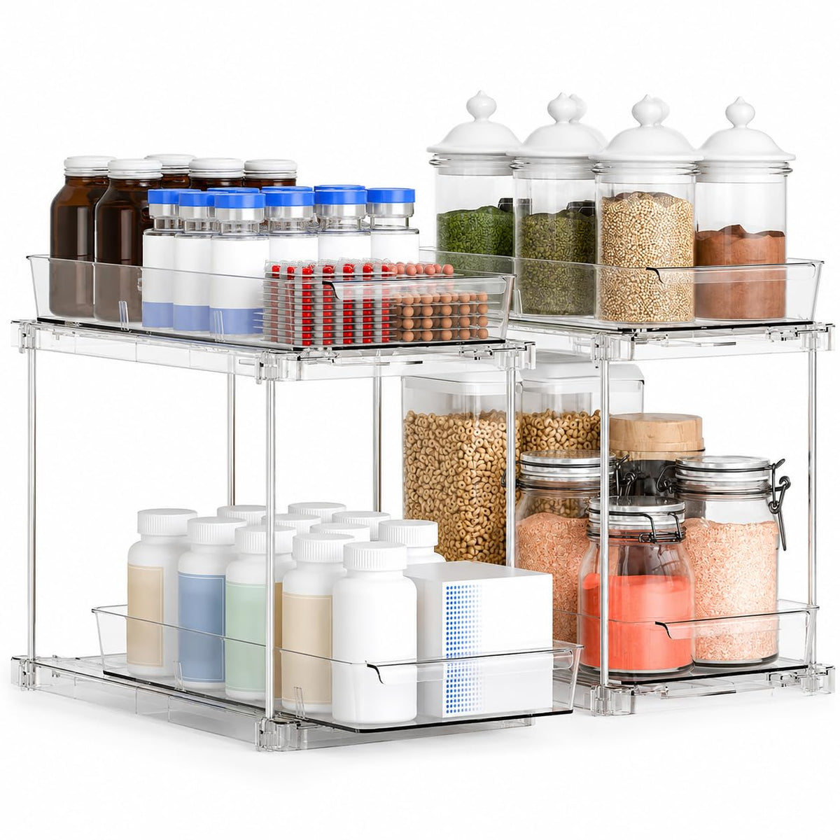 2 Pack 2-Tier Clear Under Sink Organizer with Pull-Out Drawers - Image 1