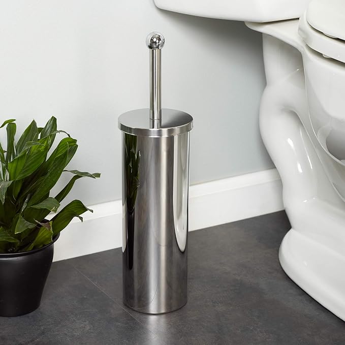 Zenna Home Toilet Brush and Holder Set, Rust Resistant Stainless Steel Toilet Bowl Brush, Discreet Bathroom Cleaning Scrubber with Stiff Bristles, Stainless Steel