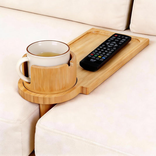 Bamboo Couch Caddy with Cup Holder, Couch Gap Tray Insert - Image 1