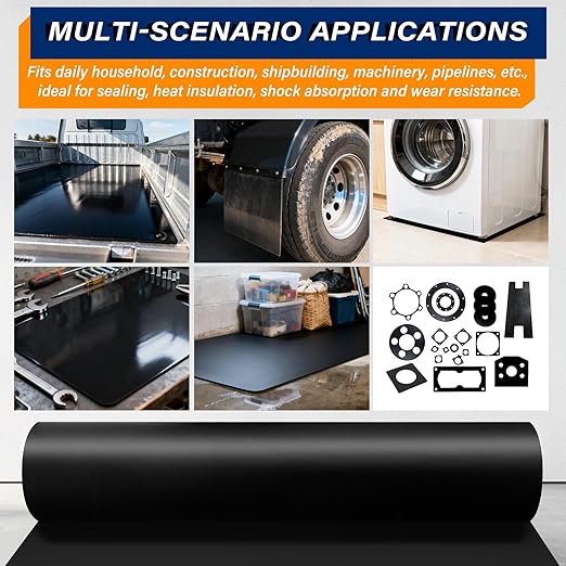 Solid Rubber Sheet Roll 80"x40"x1/8" Heavy Duty Neoprene Rubber Sheet, Perfect for DIY Gasket Material, Anti Vibration Pads, Sealing Strip, Floor Protection, Crafts, Mat, Black.