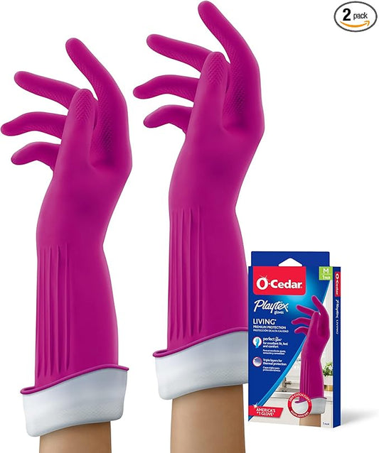 Playtex Living Drip-Catch Cuff Gloves, (Medium, 2 Pairs) Premium Protection Reusable Household Gloves