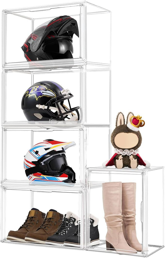 XXX-Large Extra Large Acrylic Display Case 17.3'' x 13'' x 13'' Transparent Sneaker Shoe Organizer Clear Plastic Stackable Boot & Shoe Boxes Large Showcase for Helmet, Handbag, Figures Collectibles
