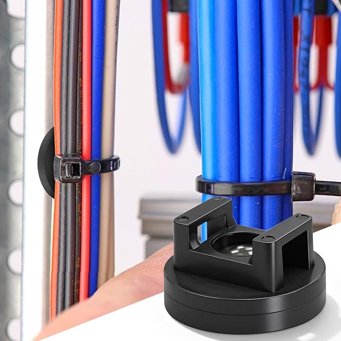 20Pcs Magnetic Zip Tie Mounts, Multipurpose Cable Zip Tie Mounts Magnetism Wire Clamps Holders Organizer Management Clips Electrical Supplies for Home Marine Electrical Office Wiring, Black (31mm)