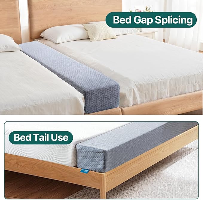 Bed Gap Filler for Headboard & Wall, Mattress Extender Pillow with Removable Cover & Memory Foam, Fills Gaps Between Mattress and Headboard, Stops Items Falling (Dark Gray, Twin Size)