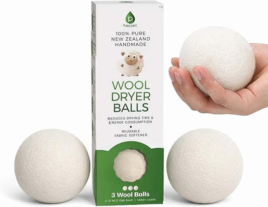 Pursonic Laundry Wool Dryer Balls – Reusable Dryer Balls Made from 100% Pure New Zealand Wool – Natural Fabric Softener Balls - Saves Drying Time/Energy Consumption (Pack of 3)