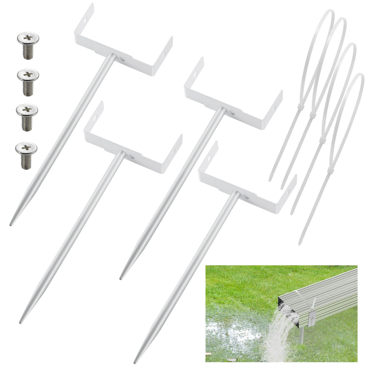 12 inch Rainwater Downspout Bracket with Strap, White,4Pcs - Image 1
