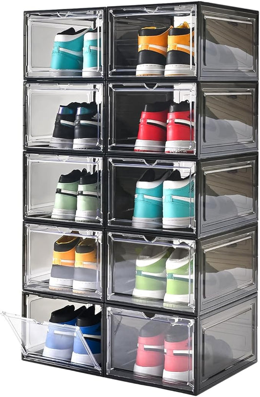 Large Shoe Boxes Clear Plastic Stackable，Drop Front Shoe Box with Clear Door, Shoe Containers For Sneaker Display,Fit up to US Size12
