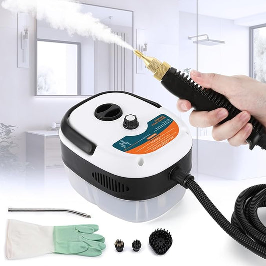 2500W Handheld Steam Cleaner, Pressurized Steam Cleaning Machine with 3 Brush Heads, 20s Heat Up, 1L Tank, Multipurpose Mini Portable Steamer for Tile, Grout, Furniture, Kitchen, Car, Home