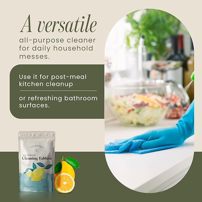 Tidy Kitchen All-Purpose Cleaner Tablets - Multi-Surface on Counters, Stovetops, Tile, Wood, Bath & Glass, Water-Activated Concentrate, 10 Pack Refills