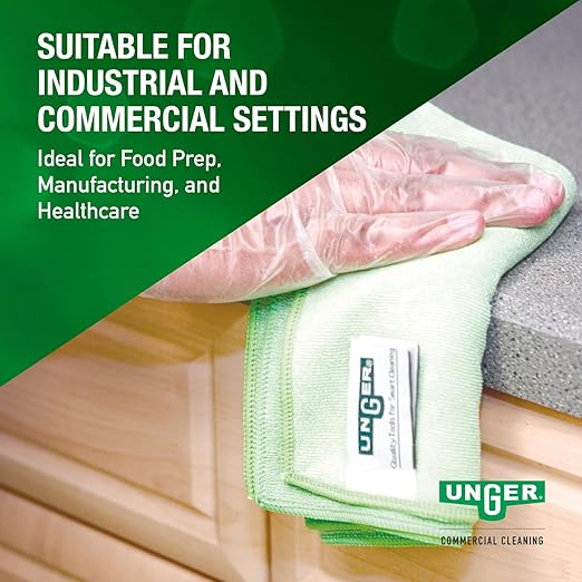 Unger Commercial Microfiber Cleaning Cloth, 10 Pack - MicroWipe 4000 Heavy Duty, 16" x 15", Green - Streak-Free, Multi-Surface Cleaning - MF400