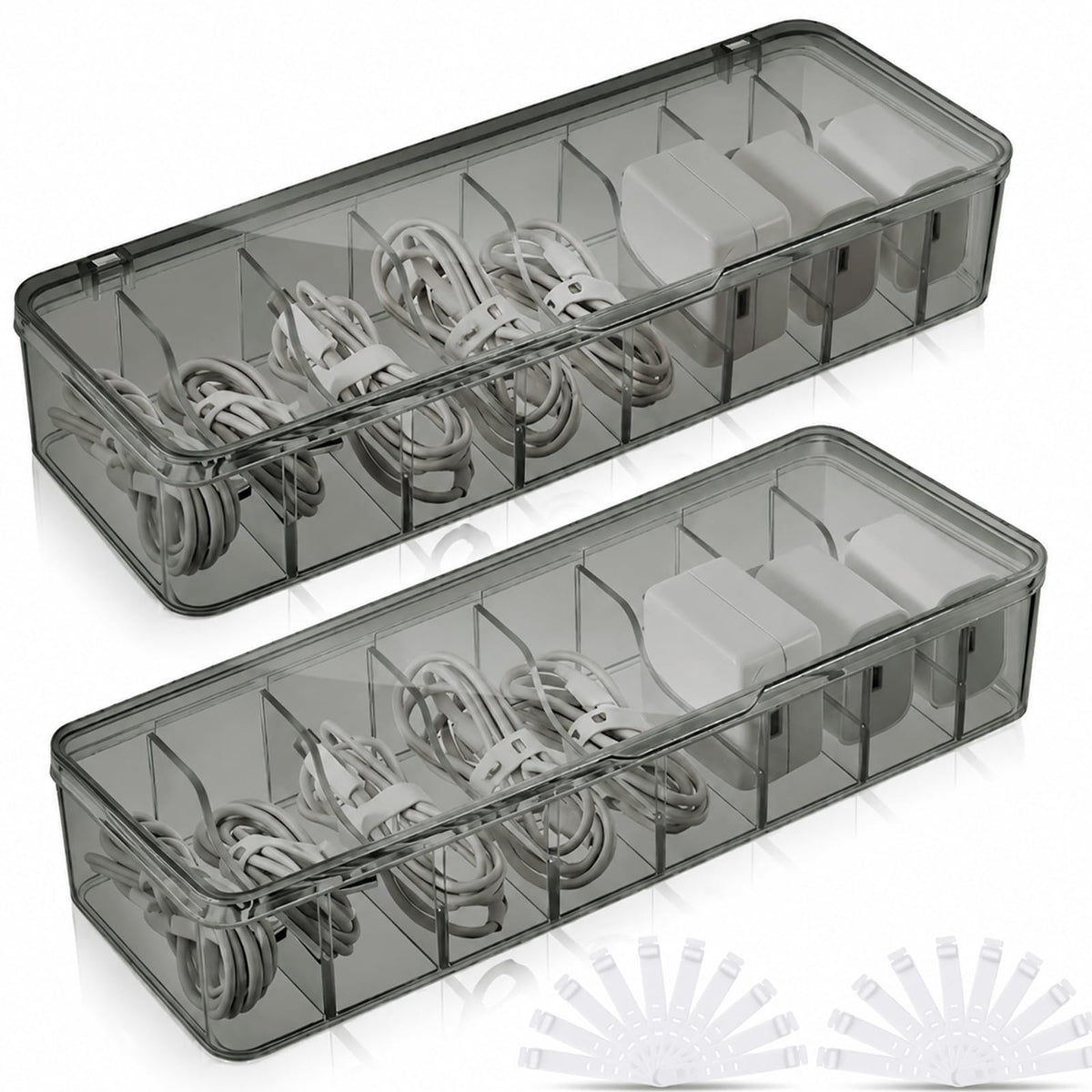 Tatuo Cord Organizer for Drawer Desktop, Gray, 2 Pack - Image 1