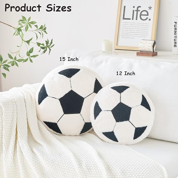 Soccer Pillow,12" Soccer Shaped Pillow Butt Cushion Seating Cushion with Faux Rabbit Fur,Round Soccer Throw Pillow Room Décor for Sofa Couch Living Room (Light Pink)