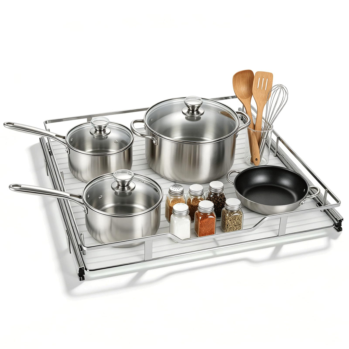 Pull Out Cabinet Organizer 20" W X 21" D, Chrome - Image 1