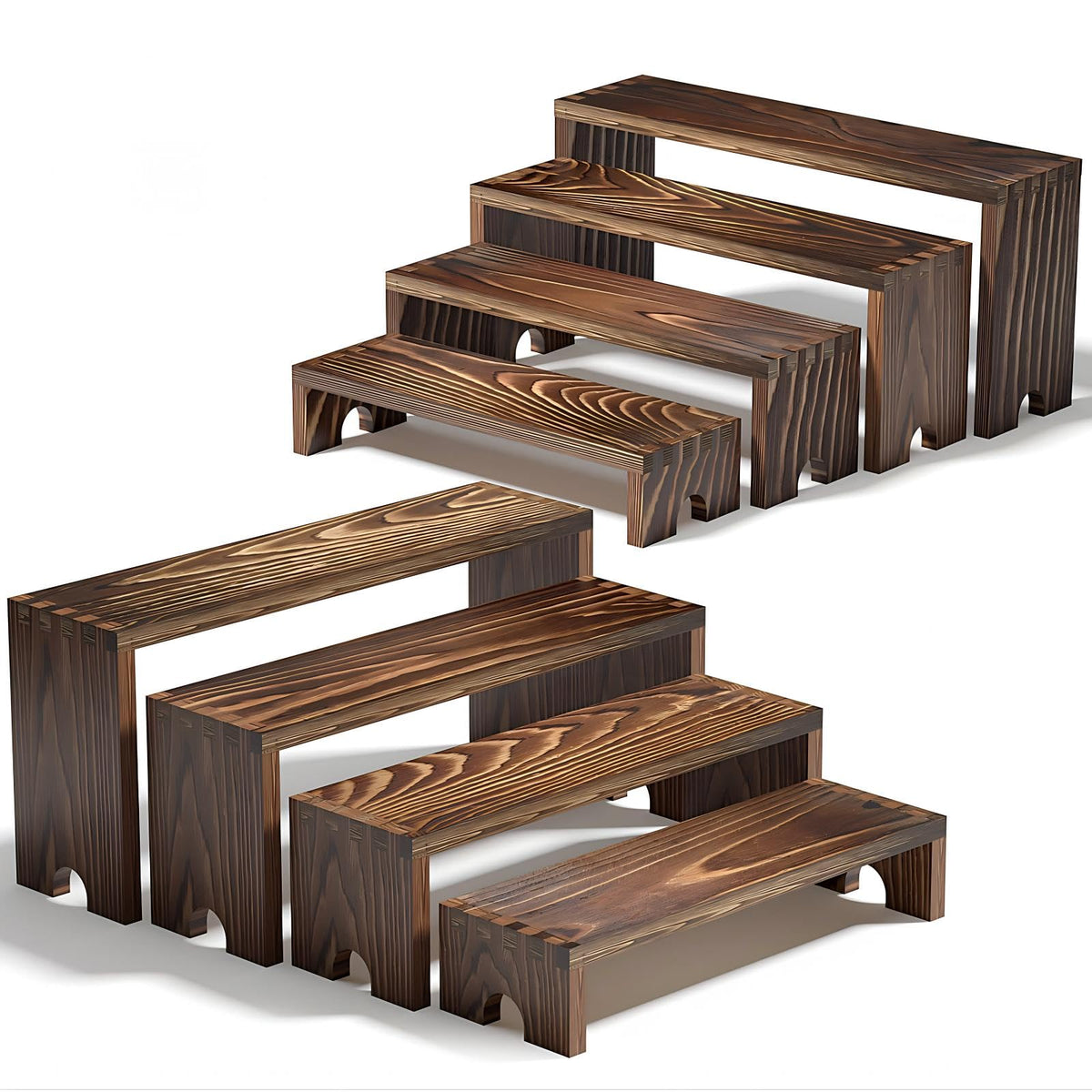 2 Set Wooden Tiered Risers Display Stands for Vendor - Image 1