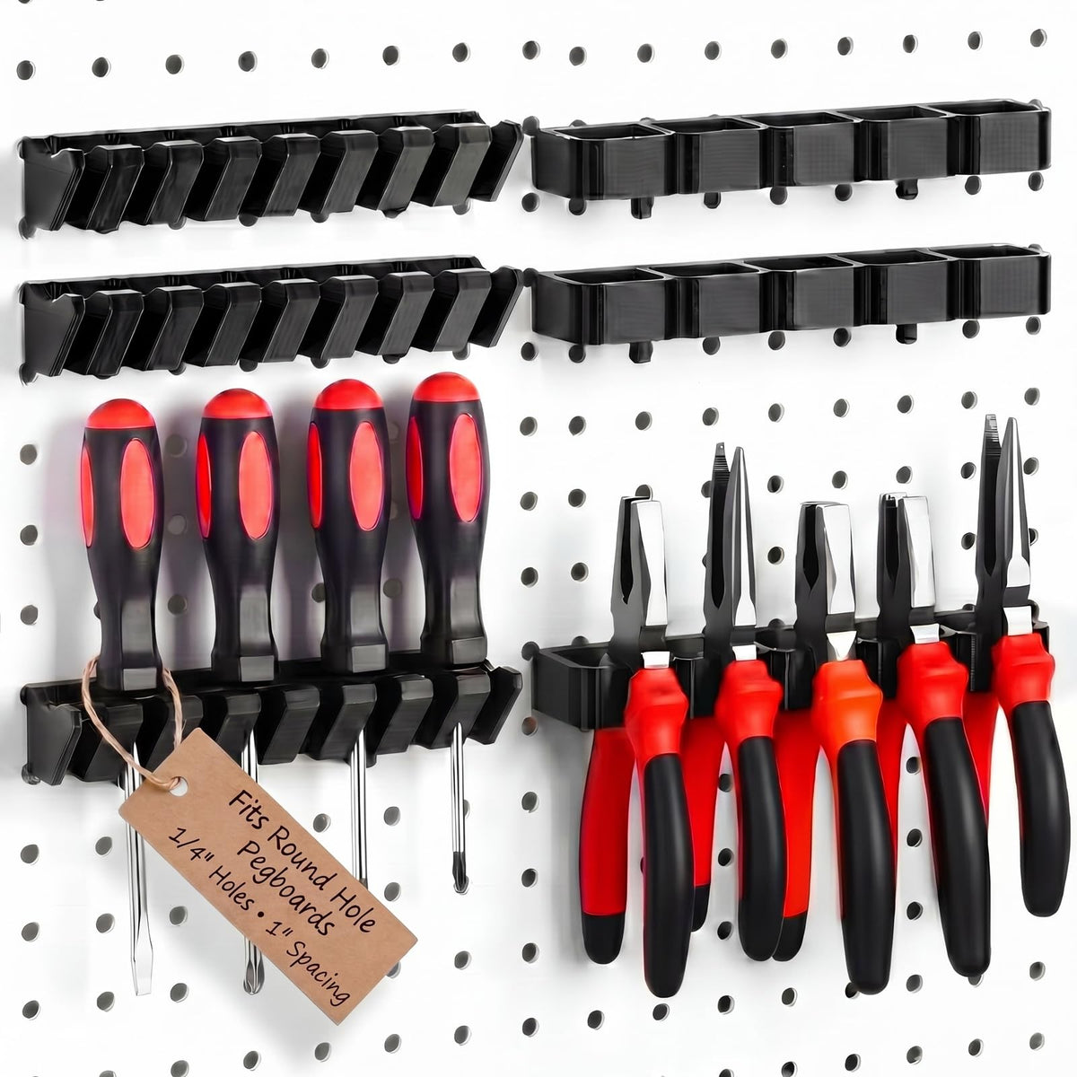 6 Pcs Pegboard Screwdriver Holder and Pliers Organizer Set, Black - Image 1