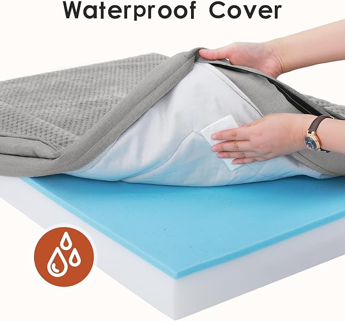 Orthopedic Dog Bed Medium Size Dog, 35x23x6 Inches Memory Foam Pet Bed for Medium Dogs, Washable Removable Cover, Nonskid Bottom, Waterproof, Light Grey