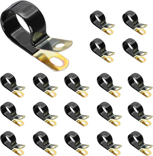 PATIKIL 15/16 Inch Vinyl Coated Cable Clamps, 50 Pack Galvanized Steel Metal Cable Clips Rubber Cushion Insulated Pipe Clamps for Tube Lines Cord Wire Management, Black