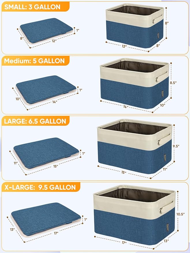 BALEINE 3 Pack Fabric Closet Storage Bins for Shelves, Linen Closet Organizers and Storage, Decorative Baskets for Organizing, Shelf, Clothes, Home, Office (Navy Blue, 15"x11"x9.5")