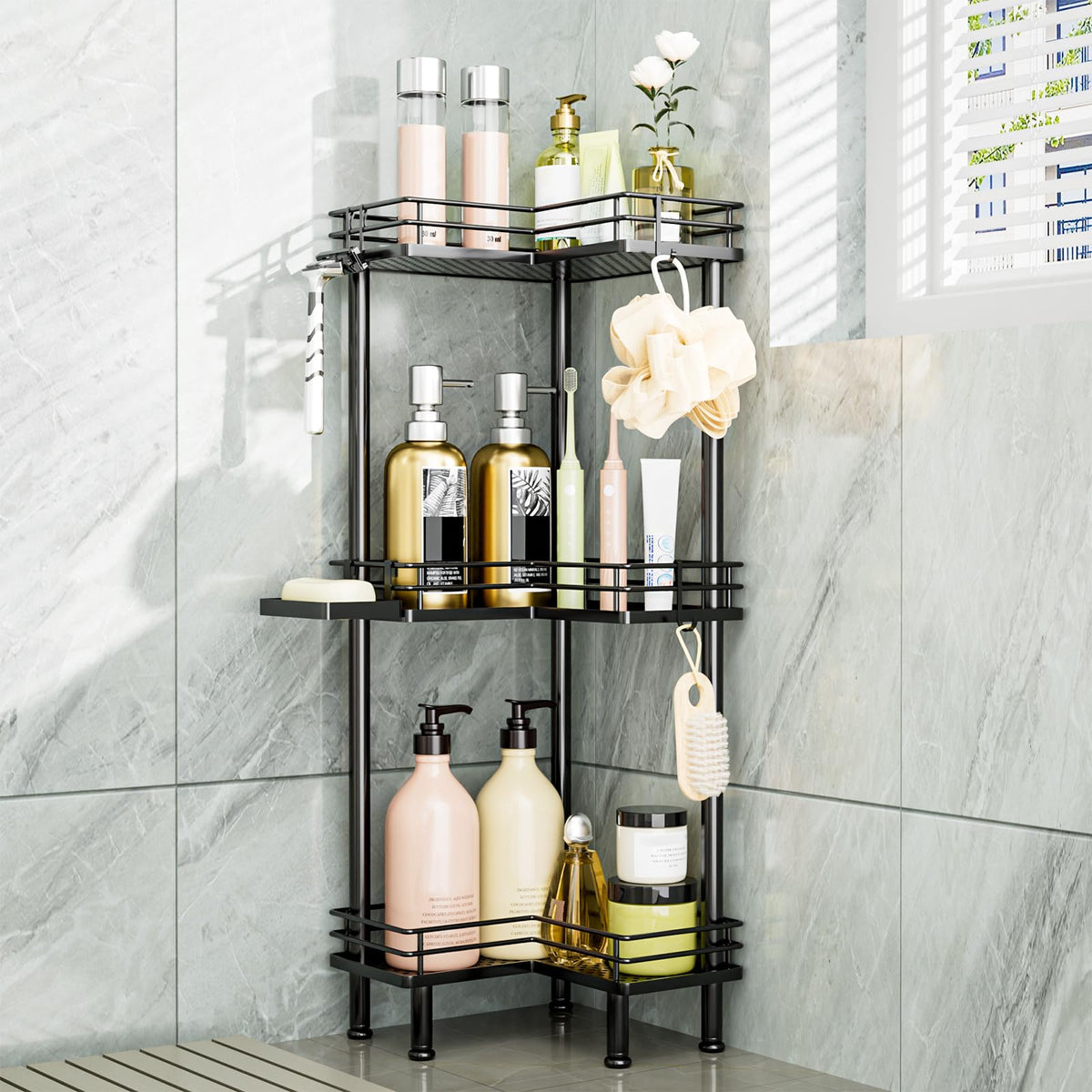 Consumest Corner Shower Caddy Standing - 3-Tier Stainless Steel - Image 1