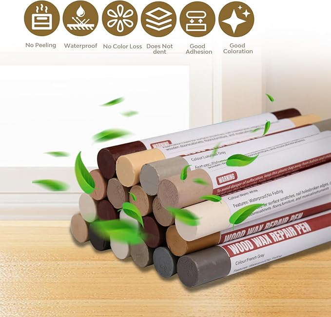 Wood Filler Sticks, 20 Colors Wood Repair Wax Crayons with Scraper, Wood Touch Up Markers for Repairing Scratches, Cracks, Holes in Cabinets, Floors, Tables and Doors[Common Series]