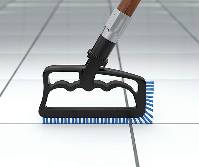 Fuginator Scrub Brush for Tile & Grout: Stiff Nylon Bristle Scrubbing Brush & Handle Connector - Bathtub/Shower Scrubber for Floor Joints - Cleaning Brushes & Supplies for Bathroom & Kitchen (Black)