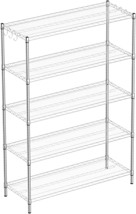 5-Shelf Adjustable Metal Shelf Wire Shelving Unit Heavy Duty Storage Rack Display Shelf for Office,Kitchen,Bedroom,Bathroom,Laundry,Pantry Basement,Garage(Chrome,48" L x 18" W x 72" H)