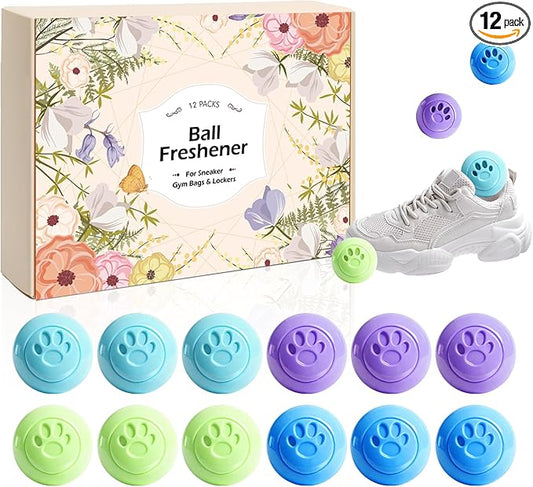 SCENTORINI Shoe Deodorizer Balls, 12 Pack Sneaker Deodorizer Balls, Odor Eliminator for Smell Shoes, Long Lasting Shoe Freshener for Gym Bags, Drawers and Small Spaces