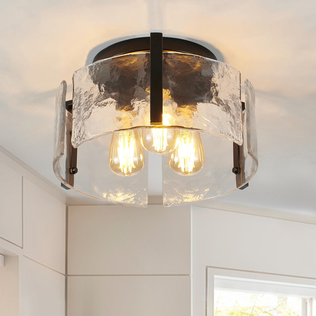 Black Semi Flush Mount Ceiling Light Fixture, 3-Light Modern - Image 1