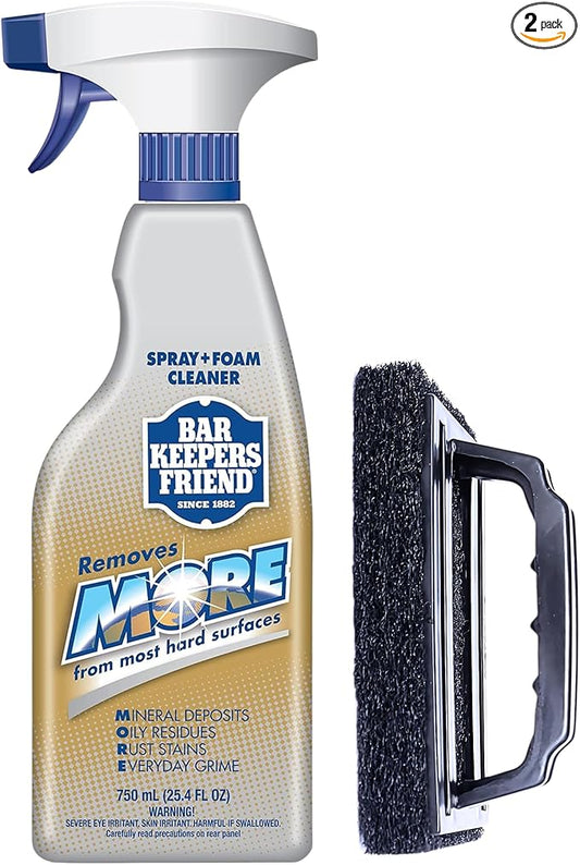 Daily Shower Spray Kit with 2 Items, Hard Water Spray Foam Cleaner with Glass Stain Remover Scrub Brush. An All In One Shower Cleaner Spray Solution