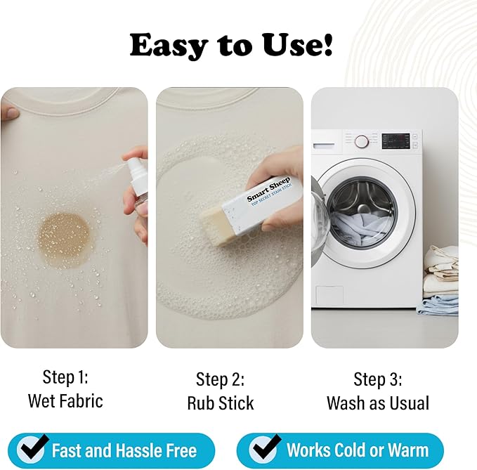 2 Pack Stain Stick - Stain Remover Bar for Clothes by Smart Sheep - Powerful Laundry Stain Remover - Formulated w/Natural Ingredients - Perfect for Food Drink Pet Grass & Blood Stains