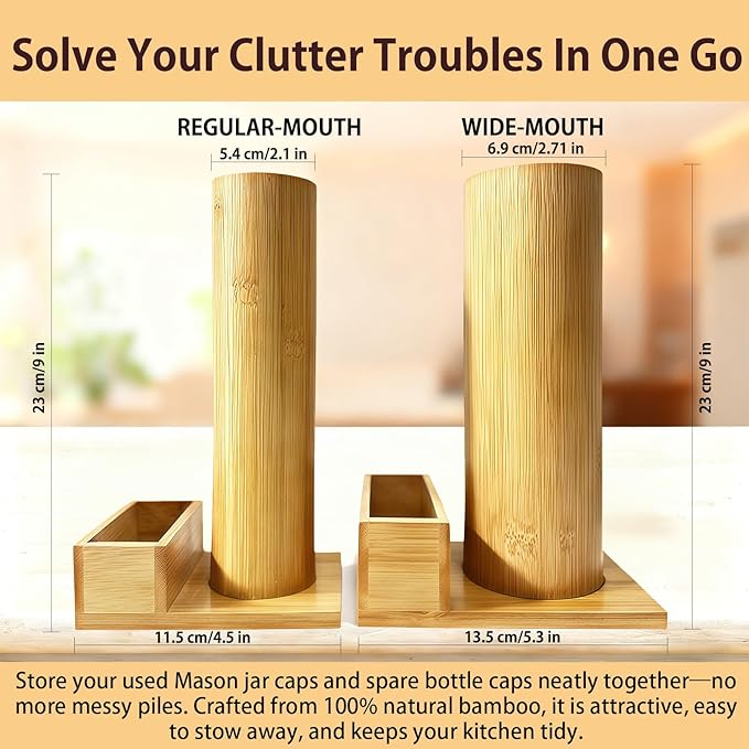 Mason Jar Lid Holder & Organizer Bamboo Storage Rack for Regular and Wide Mouth Lids and Rings Space-Saving Kitchen Mason Jar Accessories 2 Pack Holds 24 Lids & 24 Rings