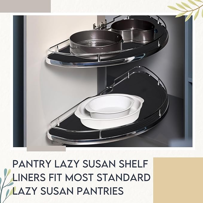 2 Pack 26 Inch Lazy Susan Shelf Liner Silicone Shelf Liner Non Adhesive Circle Kitchen Liners Non Slip Cabinet Liners for Drawer Refrigerator Cupboard Cabinet Organizers (Black)