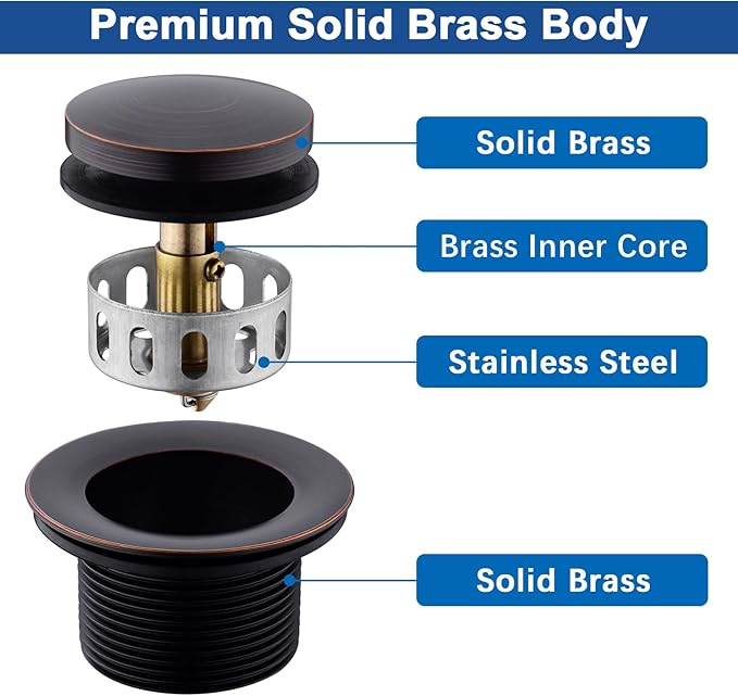 Brass Tip-Toe Tub Drain Kit with Basket Strainer and Single Hole Overflow Faceplate, Oil Rubbed Bronze