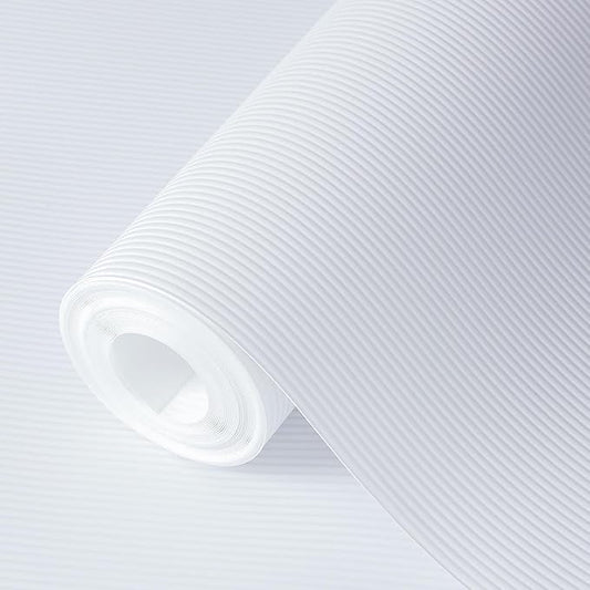 Hersvin Shelf Liners 10 in x 20 ft EVA Drawer Mats, Non-Adhesive Cupboard Protector, Kitchen Cabinet Lining Fridge Liner (White Stripe, 25.4x610cm)