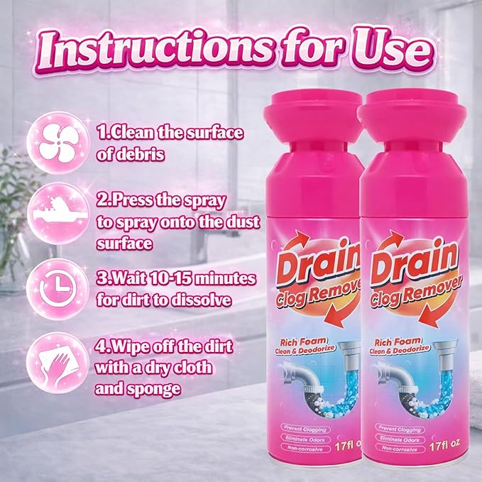 Foaming Drain Cleaner, Sink Cleaner and Deodorizer, Wild Tornado Drain Clog Remover for Kitchen Sinks, Shower Drains, Tubs (2pcs)