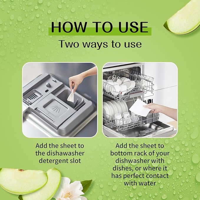 YUCO Dishwasher Detergent Sheets 100 Loads, Liquid-Free Dish Soap Cleaner Strips Eco-Friendly No Plastic Dishwasher Pods Detergent, Use in Dishwasher or Sink, Leaving Dishes Sparkling Clean (Apple)