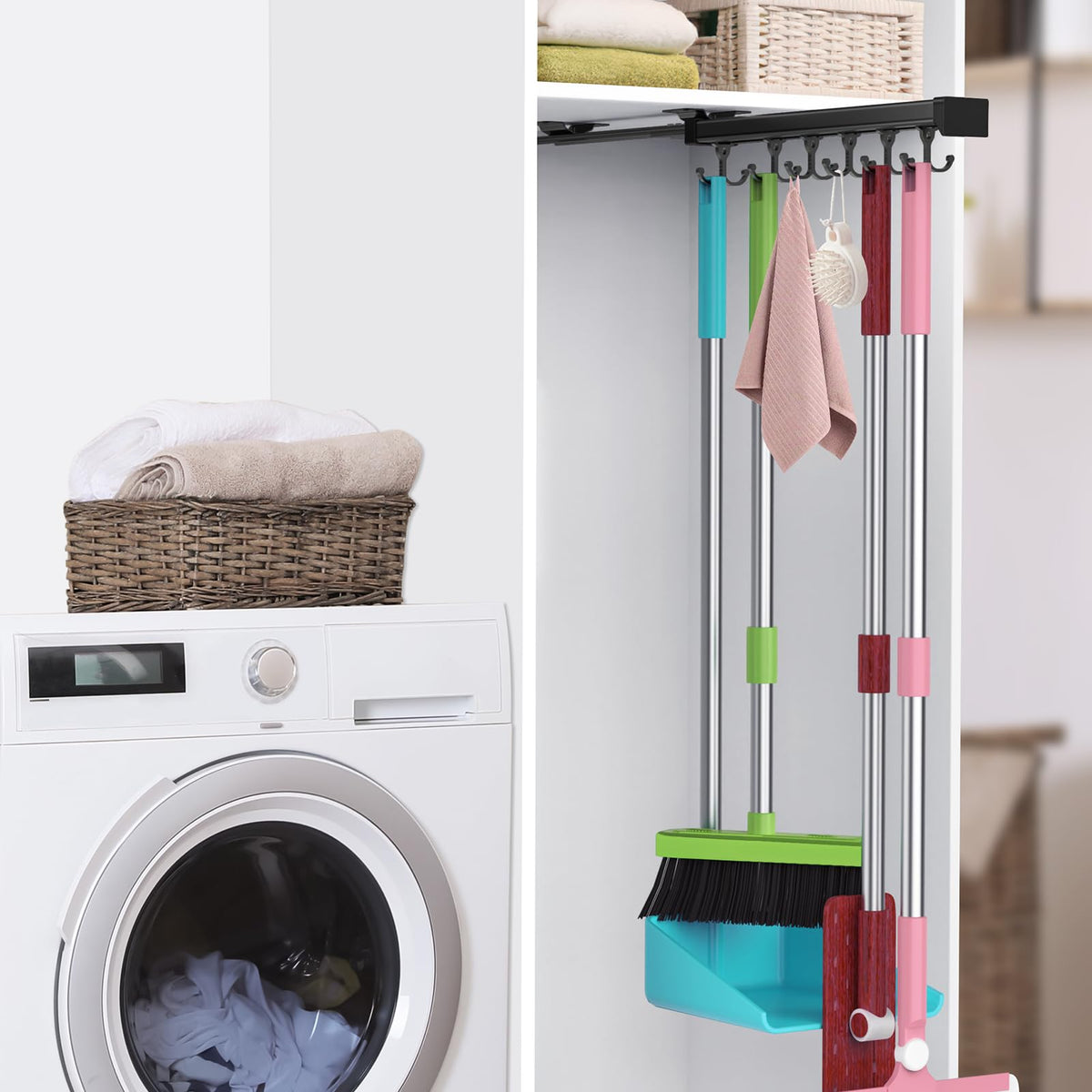 Pull Out Broom Holder With Adjustable Double Row Sliding - Image 1