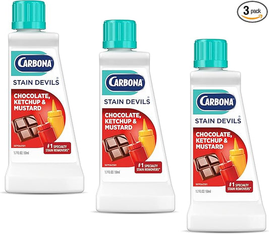 Carbona Stain Devils® #2 | Ketchup, Mustard & Chocolate | Professional Strength Laundry Stain Remover | Multi-Fabric Cleaner | Safe On Skin & Washable Fabrics | 1.7 Fl Oz, 3 Pack