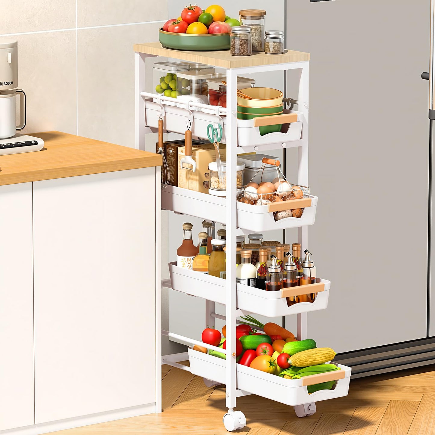 Slim Rolling Storage Cart for Narrow Spaces, White - Image 1