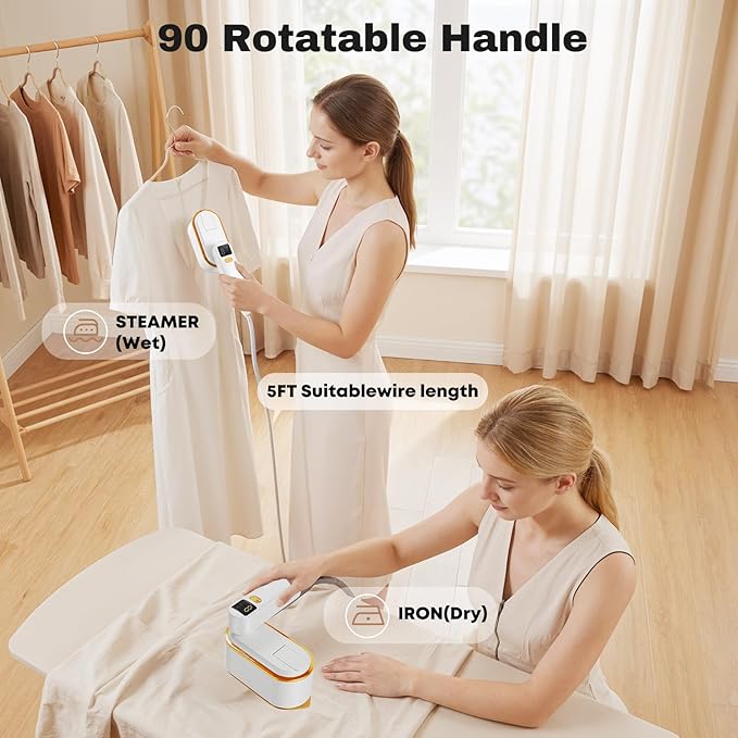 Portable Travel Steamer for Clothes, 1200W Powerful 2 In 1 Steamer & Iron,10s Fast Heat,4 Modes with LED Display, 150ml Water Tank Powerful Wrinkle Remover for Home,Office, Travel